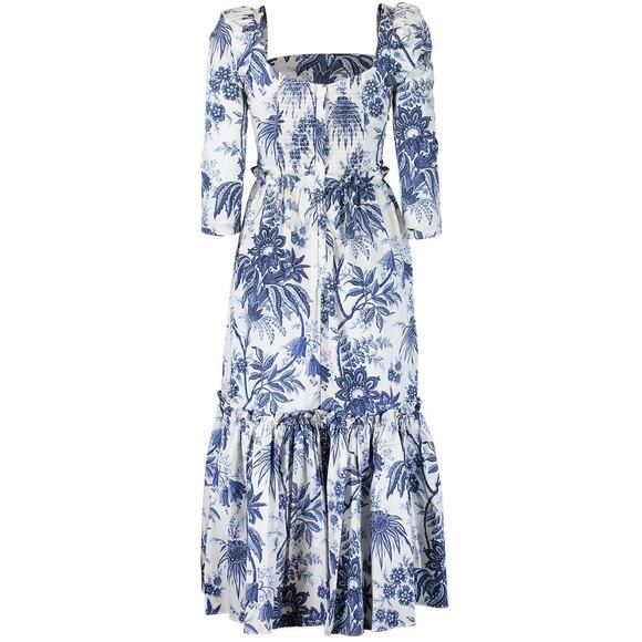 Cara Cara Blue Hill Dress jacobean toile navy blue white Size 4 - Picture 3 of 16